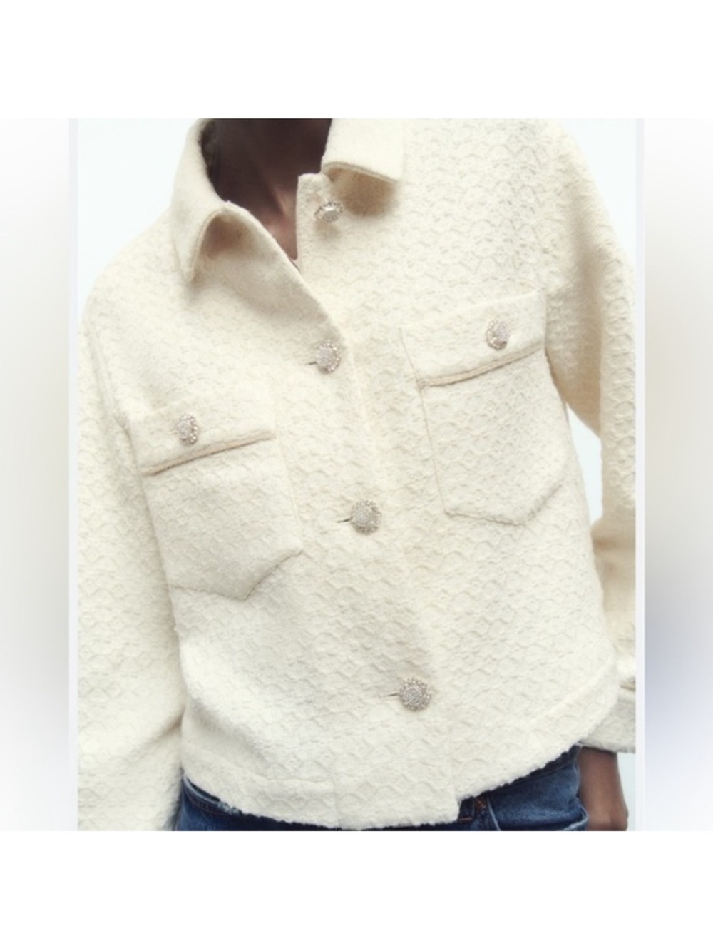 Zara Cream Textured Button-Front blazer